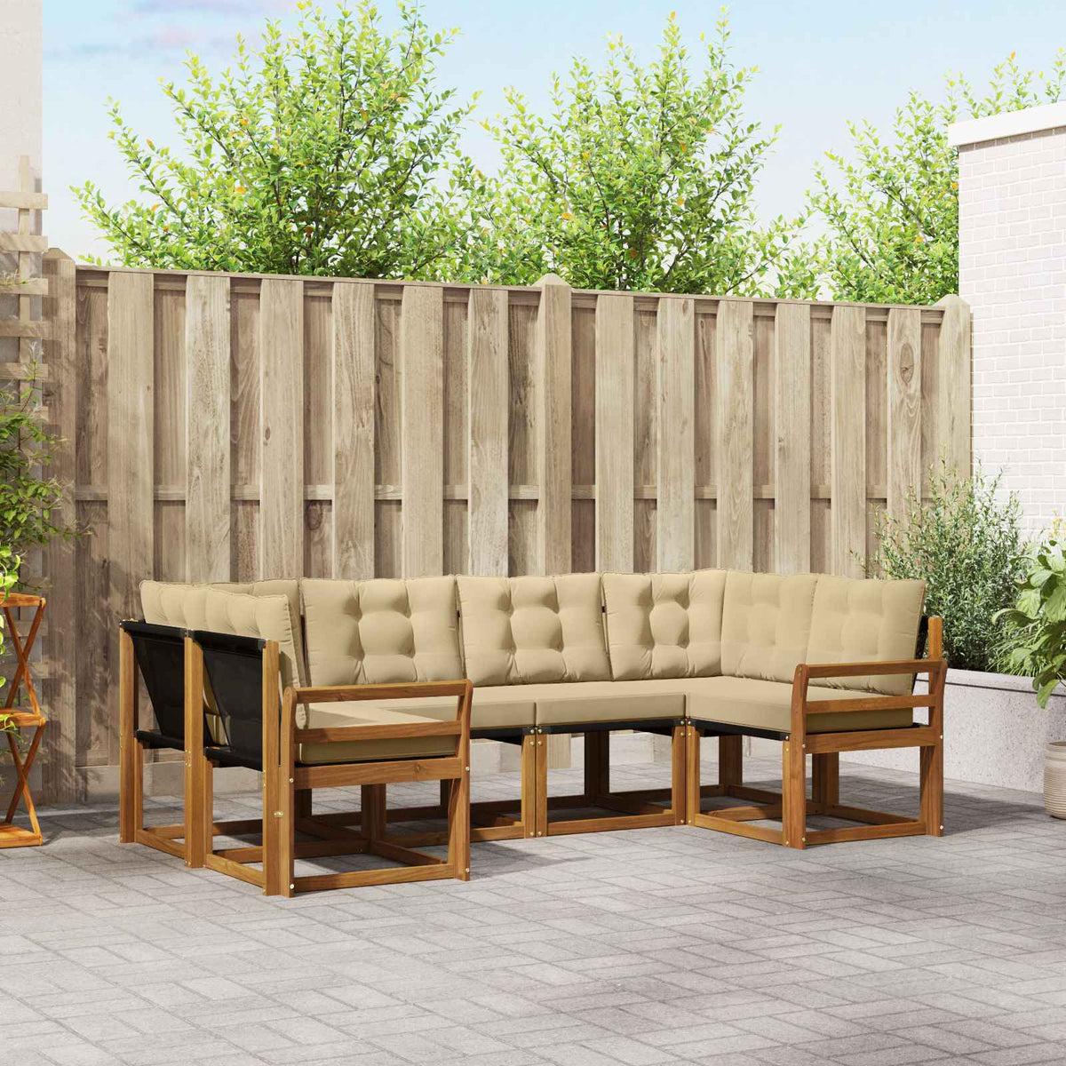 Buiten bankenset met kussen 6 pcs Natuurlijk en Beige is nu te koop bij PeponiXL, paradijselijk wonen!