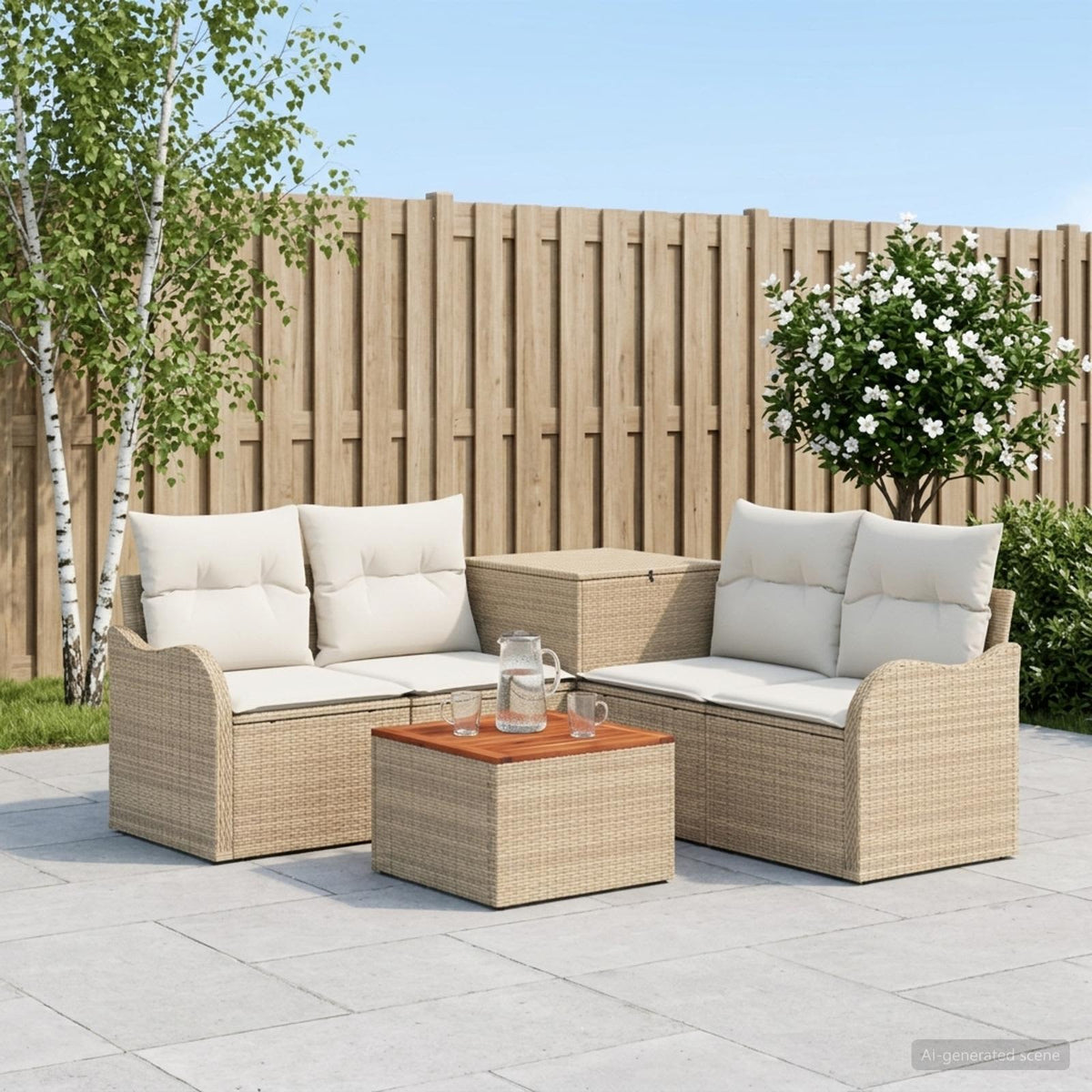 Bankstel 6 st Beige en Crème Wit Poly Rattan en Staal is nu te koop bij PeponiXL, paradijselijk wonen!