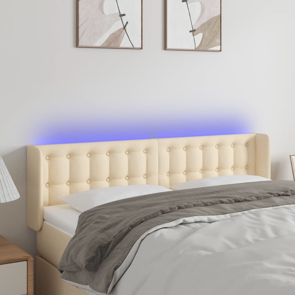 Hoofdbord LED 147x16x78/88 cm stof crèmekleurig is nu te koop bij PeponiXL, paradijselijk wonen!