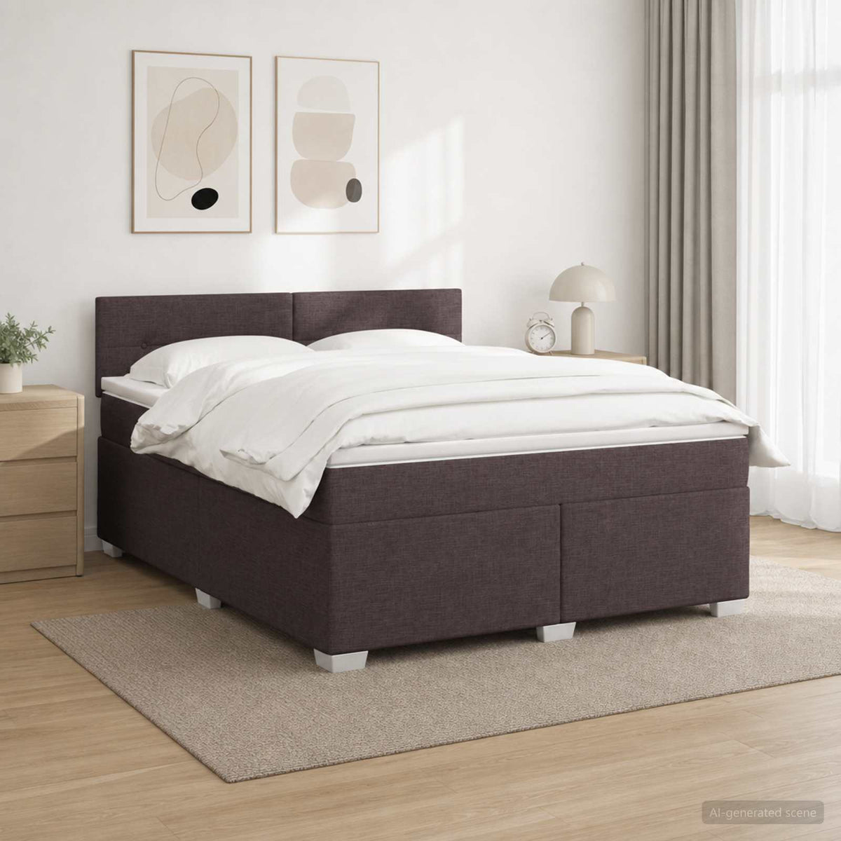 Boxspring Bed met Matras en LED Donkerbruin 140 x 190 cm Stof is nu te koop bij PeponiXL, paradijselijk wonen!