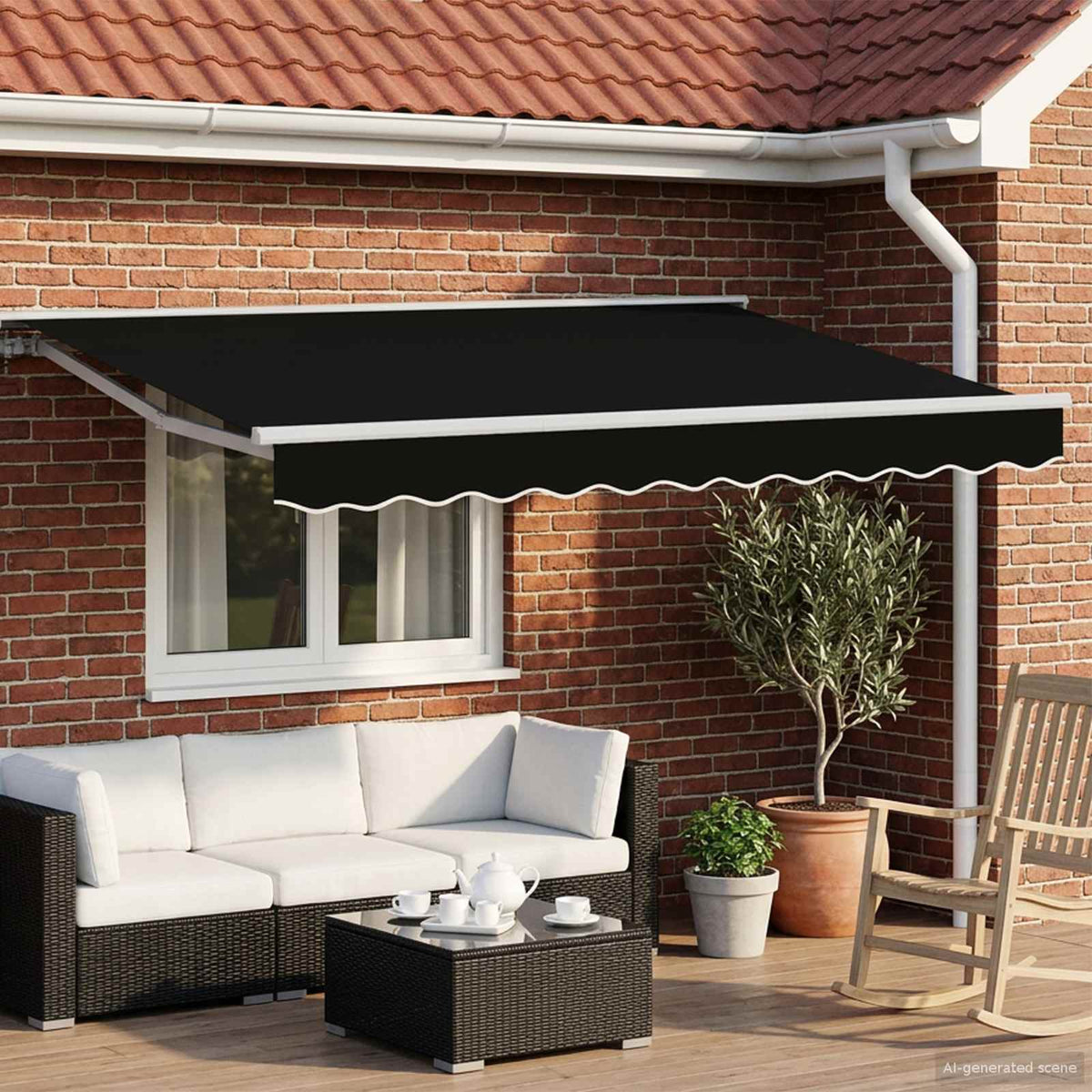 Elektrisch Uittrekbaar Zonnescherm Zwart en Wit 3,5 x 2,5 m is nu te koop bij PeponiXL, paradijselijk wonen!