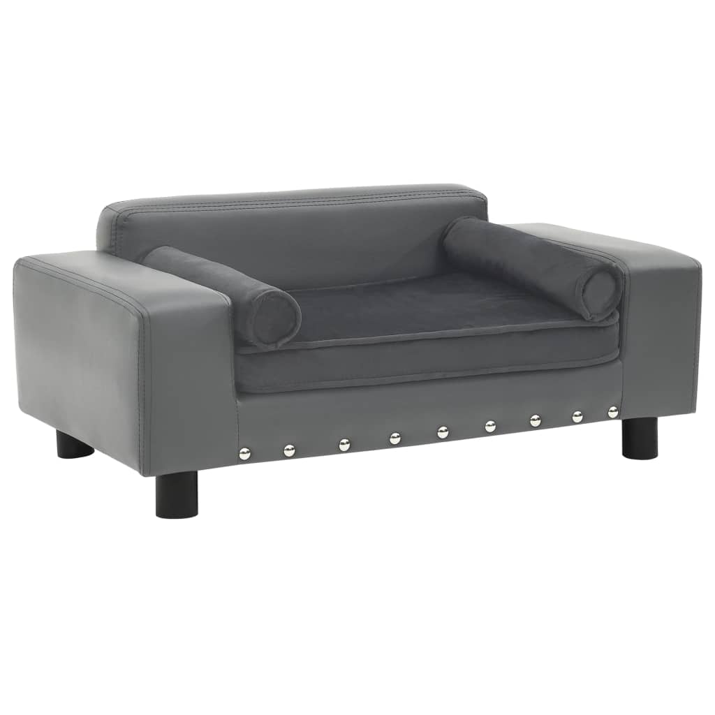 Hondenbank 81x43x31 cm pluche en kunstleer grijs is nu te koop bij PeponiXL, paradijselijk wonen!