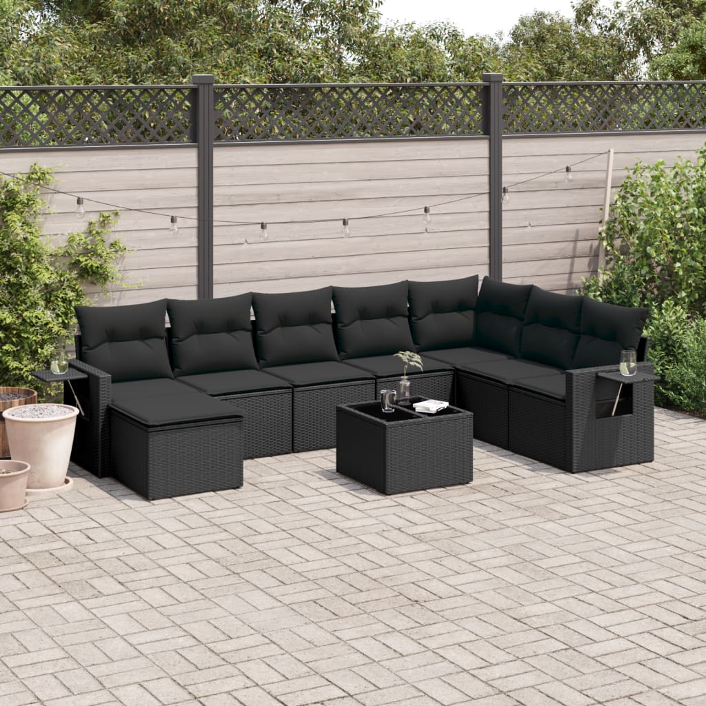 9-delige Loungeset met kussens poly rattan zwart is nu te koop bij PeponiXL, paradijselijk wonen!