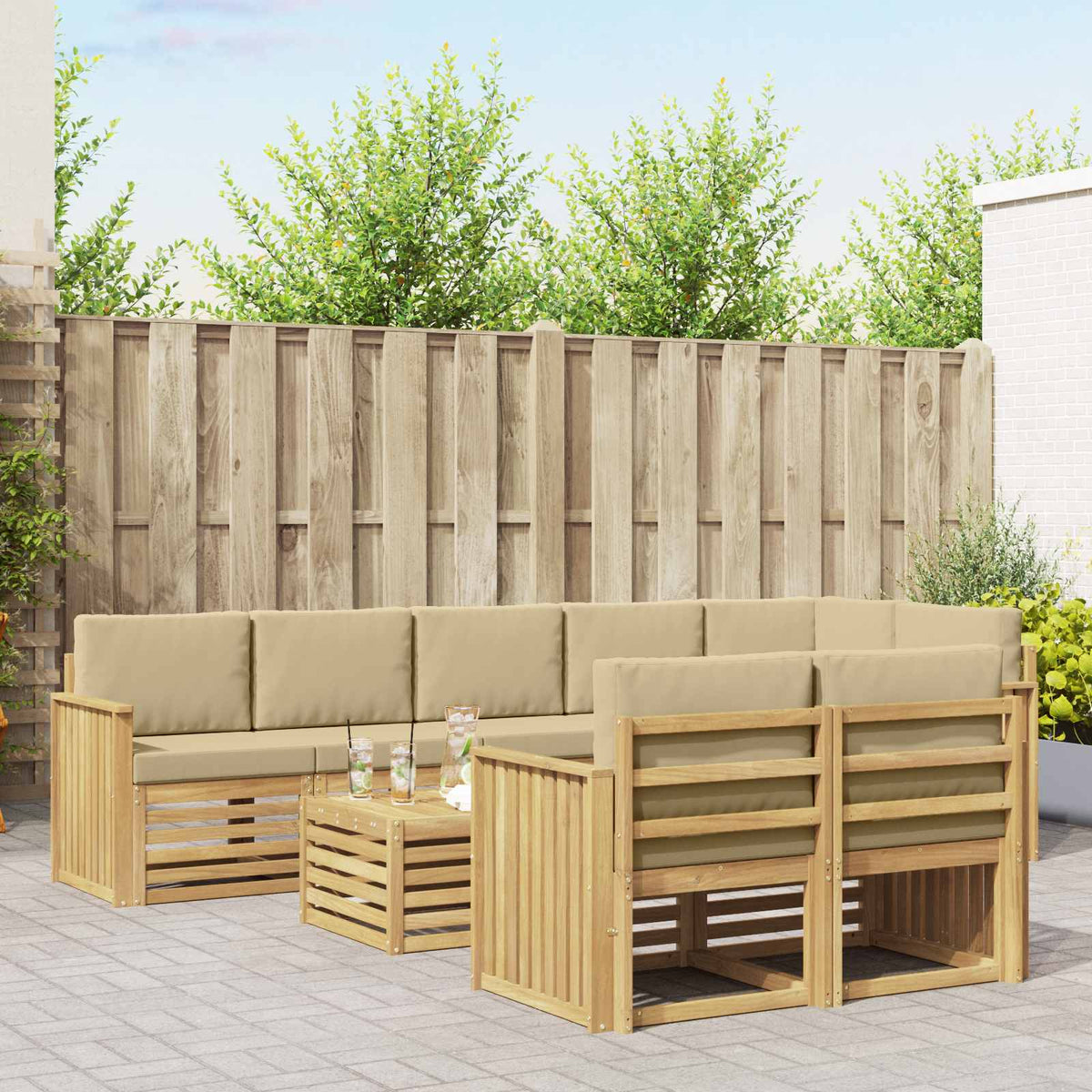 Buiten bankenset 9 pcs Wit en Beige 59 x 59 x 37 cm Polyester is nu te koop bij PeponiXL, paradijselijk wonen!