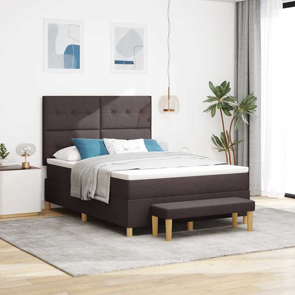Boxspring bed met kussen Donkerbruin 200 x 140 cm Stof is nu te koop bij PeponiXL, paradijselijk wonen!