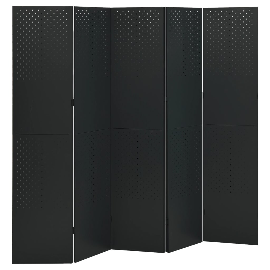 Kamerscherm met 5 panelen 200x180 cm staal zwart is nu te koop bij PeponiXL, paradijselijk wonen!