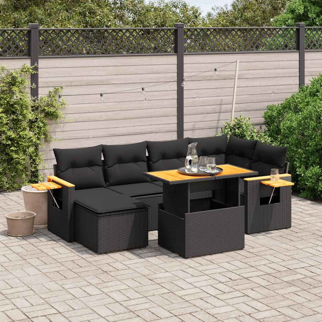7-delige Loungeset met kussens poly rattan zwart is nu te koop bij PeponiXL, paradijselijk wonen!