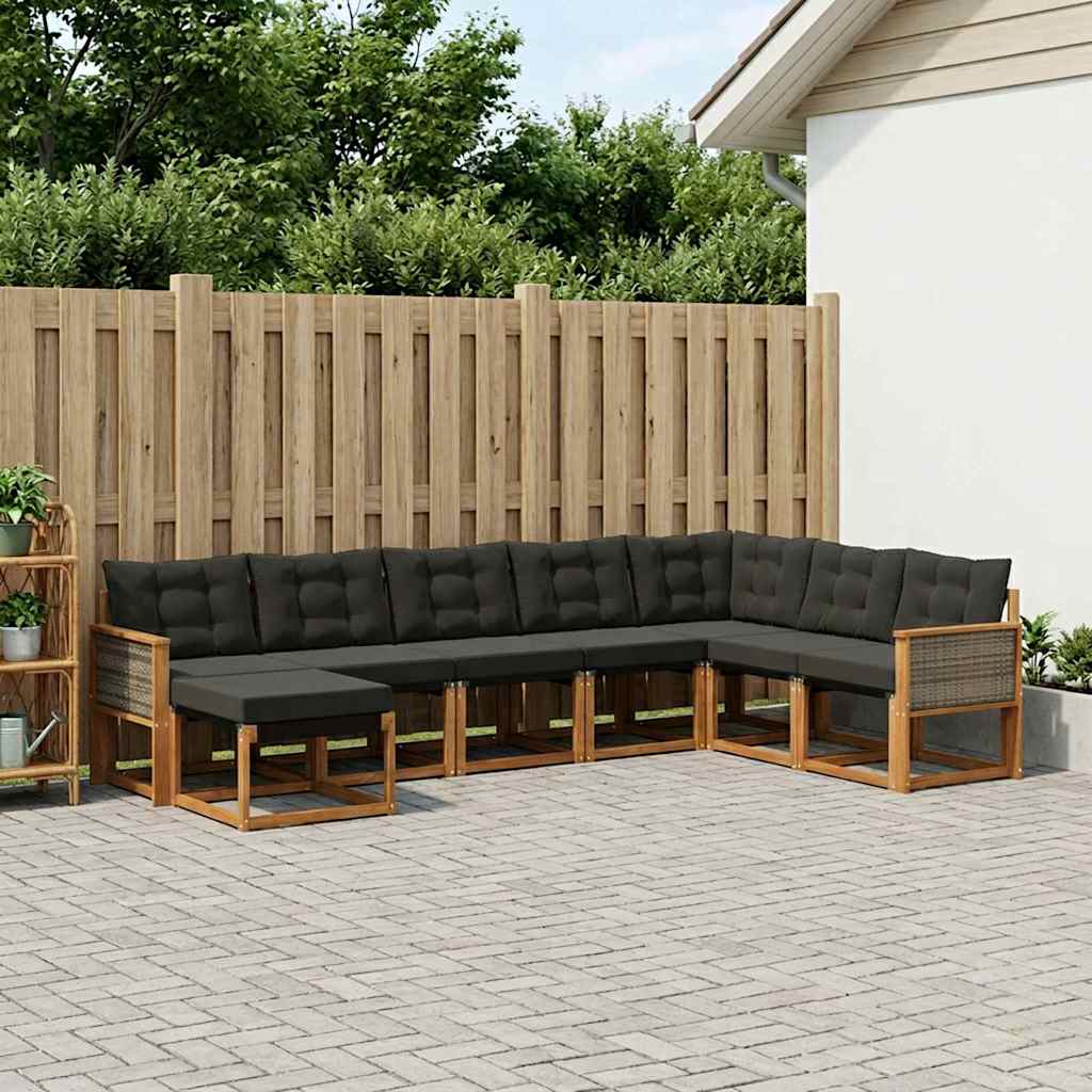 Buiten bankenset met kussen 8 pcs Naturel en Zwart is nu te koop bij PeponiXL, paradijselijk wonen!