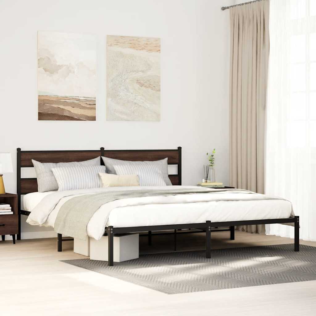 Bedframe met hoofdbord zonder matras bruin eiken 200x200 cm is nu te koop bij PeponiXL, paradijselijk wonen!