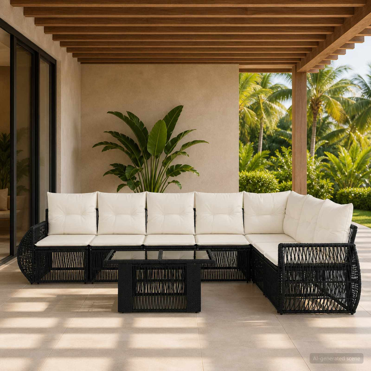 Tuinbankenset 8 st Zwart en Cream Wit poly rattan is nu te koop bij PeponiXL, paradijselijk wonen!