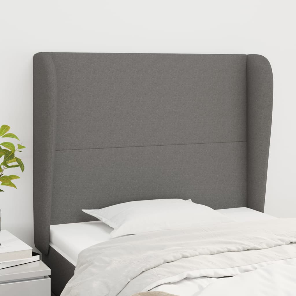 Hoofdbord met randen 103x23x118/128 cm stof donkergrijs is nu te koop bij PeponiXL, paradijselijk wonen!