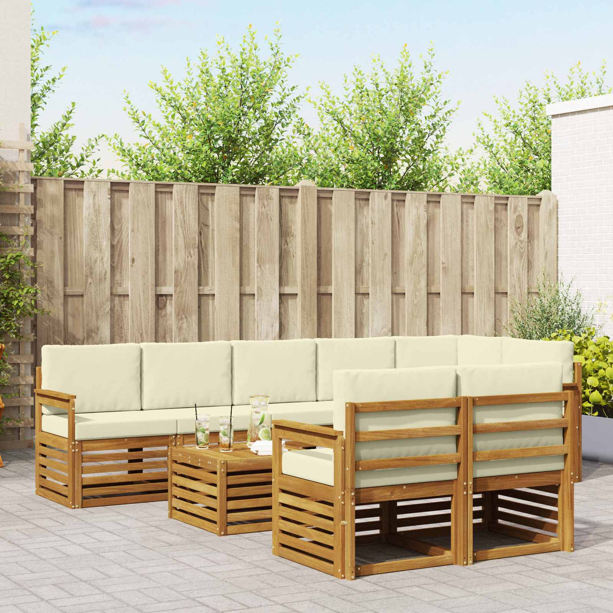 Sofa-Sets 9 pcs Natuurlijk en Crème Massief Acaciahout is nu te koop bij PeponiXL, paradijselijk wonen!
