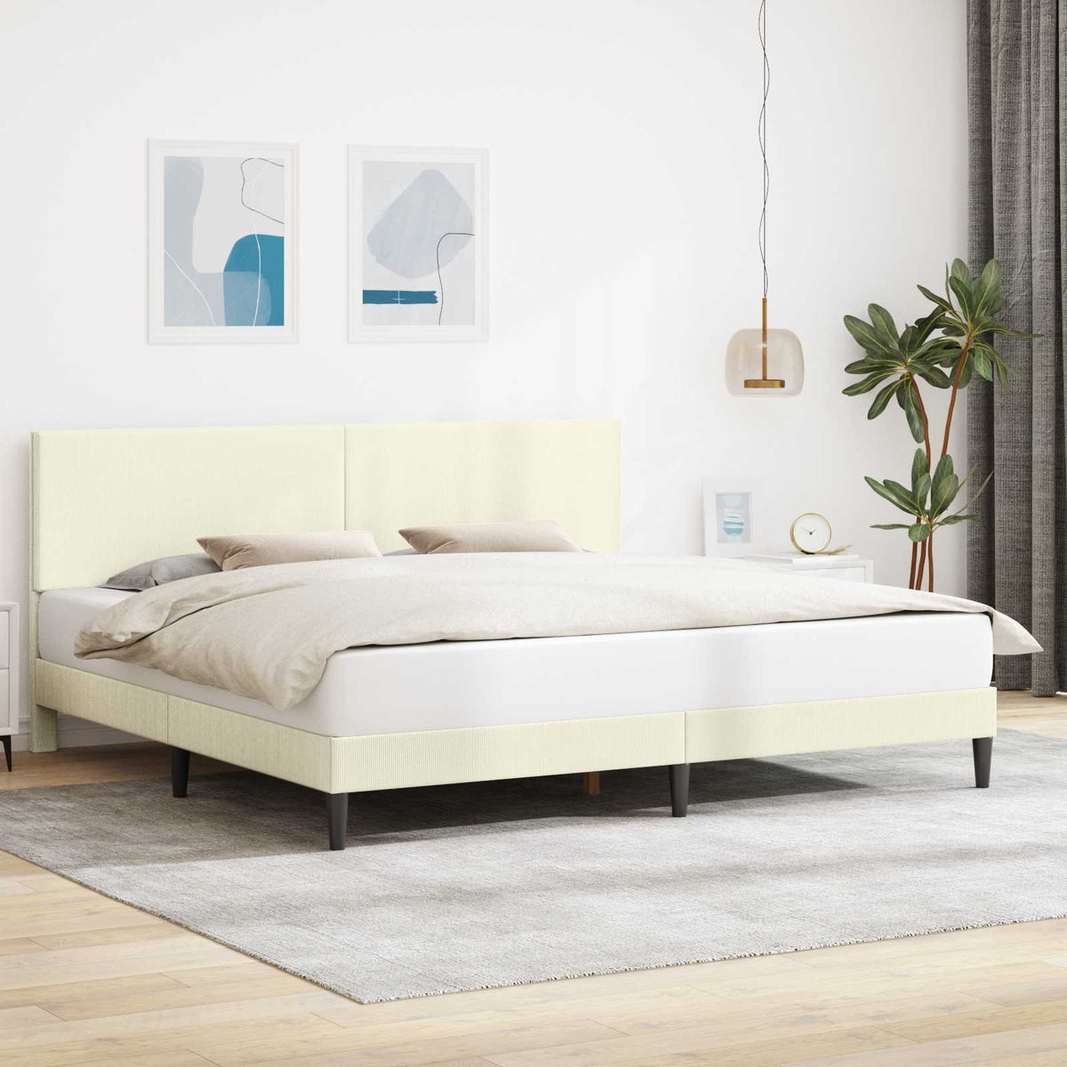 Bedframe met hoofdeinde Crèmekleurig 200 x 200 cm Katoen Stof is nu te koop bij PeponiXL, paradijselijk wonen!