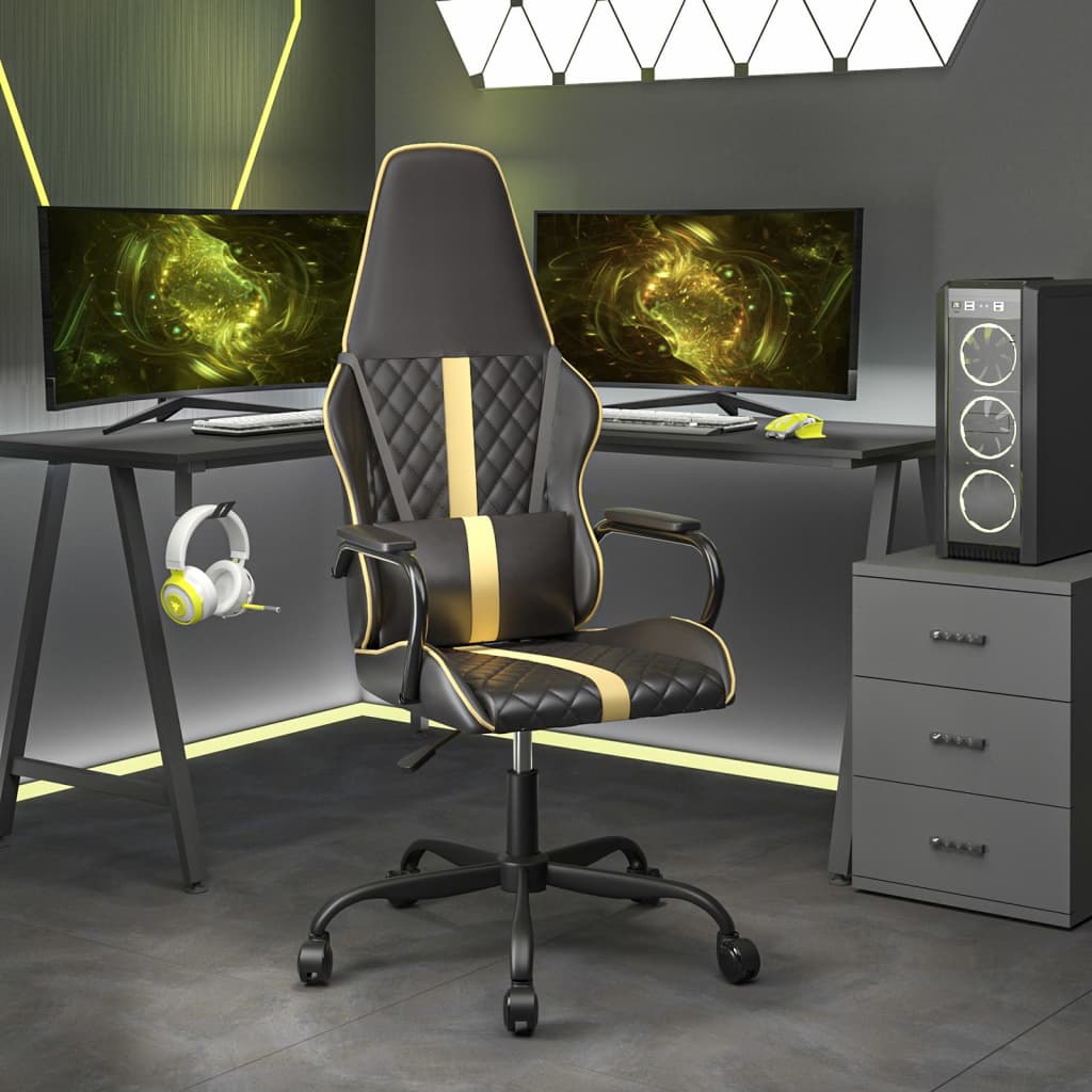 Gamestoel kunstleer zwart en goud is nu te koop bij PeponiXL, paradijselijk wonen!