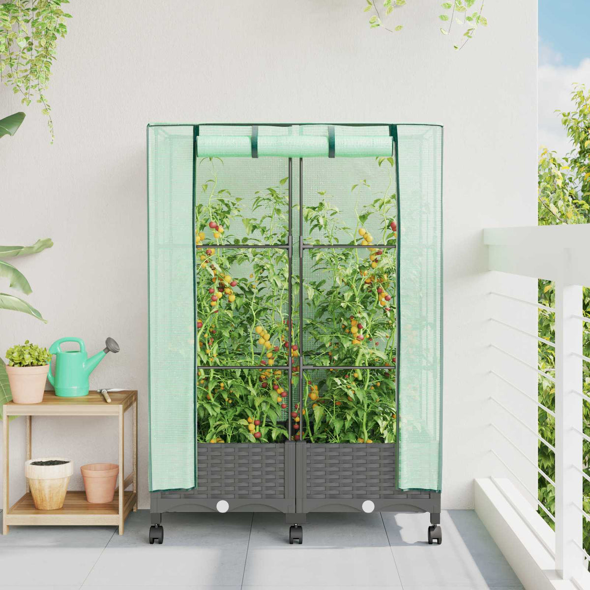 Tuinplantenbak met Kasbedekking en Wielen 2 st Lichtgrijs PP is nu te koop bij PeponiXL, paradijselijk wonen!