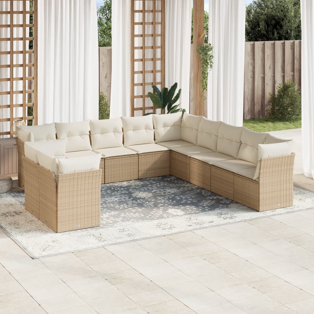 11-delige Tuinset met kussens poly rattan beige is nu te koop bij PeponiXL, paradijselijk wonen!
