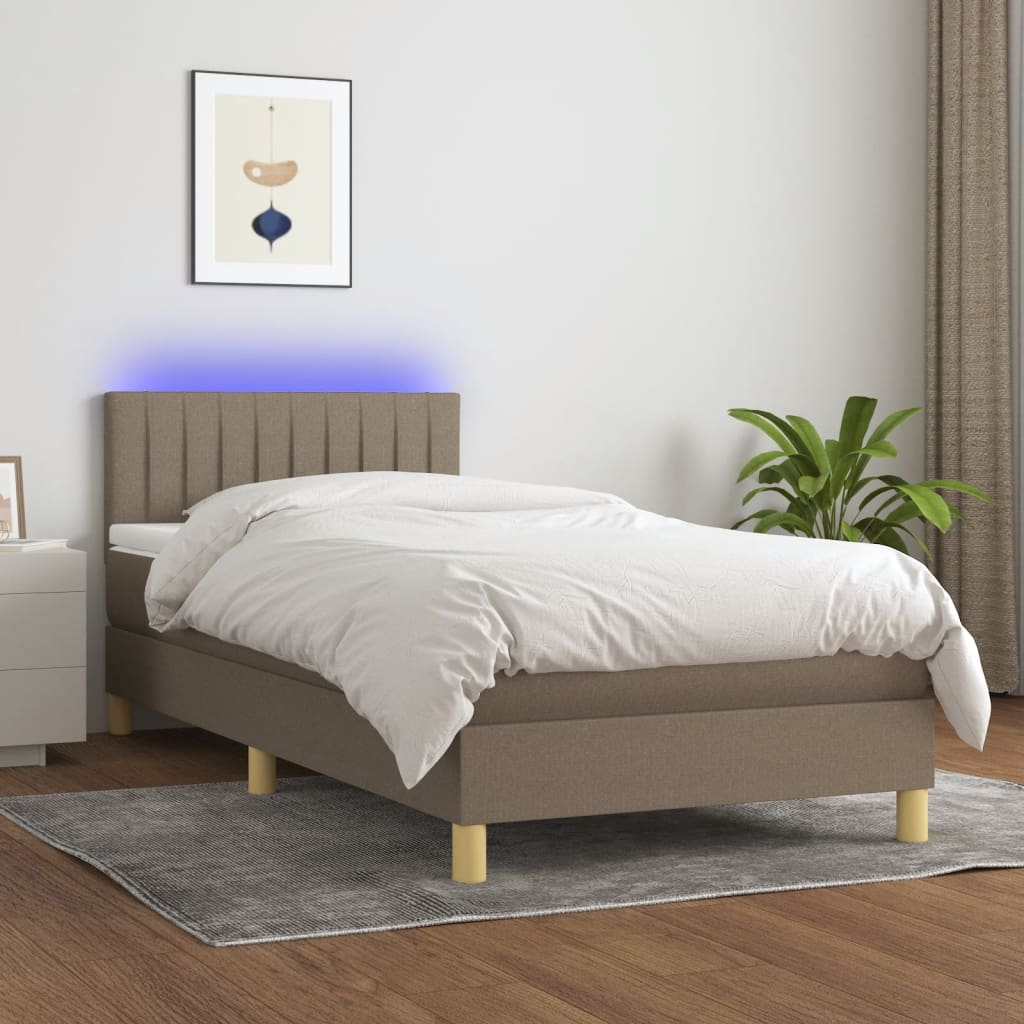 Boxspring met matras en LED stof taupe 90x190 cm is nu te koop bij PeponiXL, paradijselijk wonen!