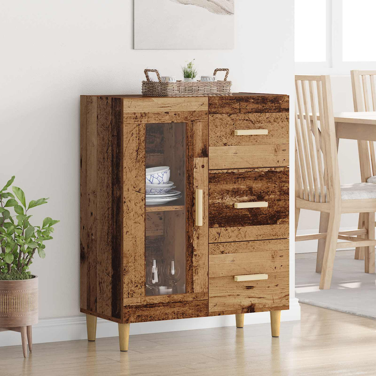 Dressoir met lade Oud Hout 69,5 x 34 x 90 cm Bewerkt hout is nu te koop bij PeponiXL, paradijselijk wonen!