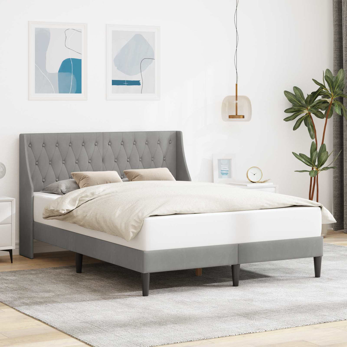 Bedframe met hoofdeinde Lichtgrijs 160 x 200 cm Fluweel is nu te koop bij PeponiXL, paradijselijk wonen!