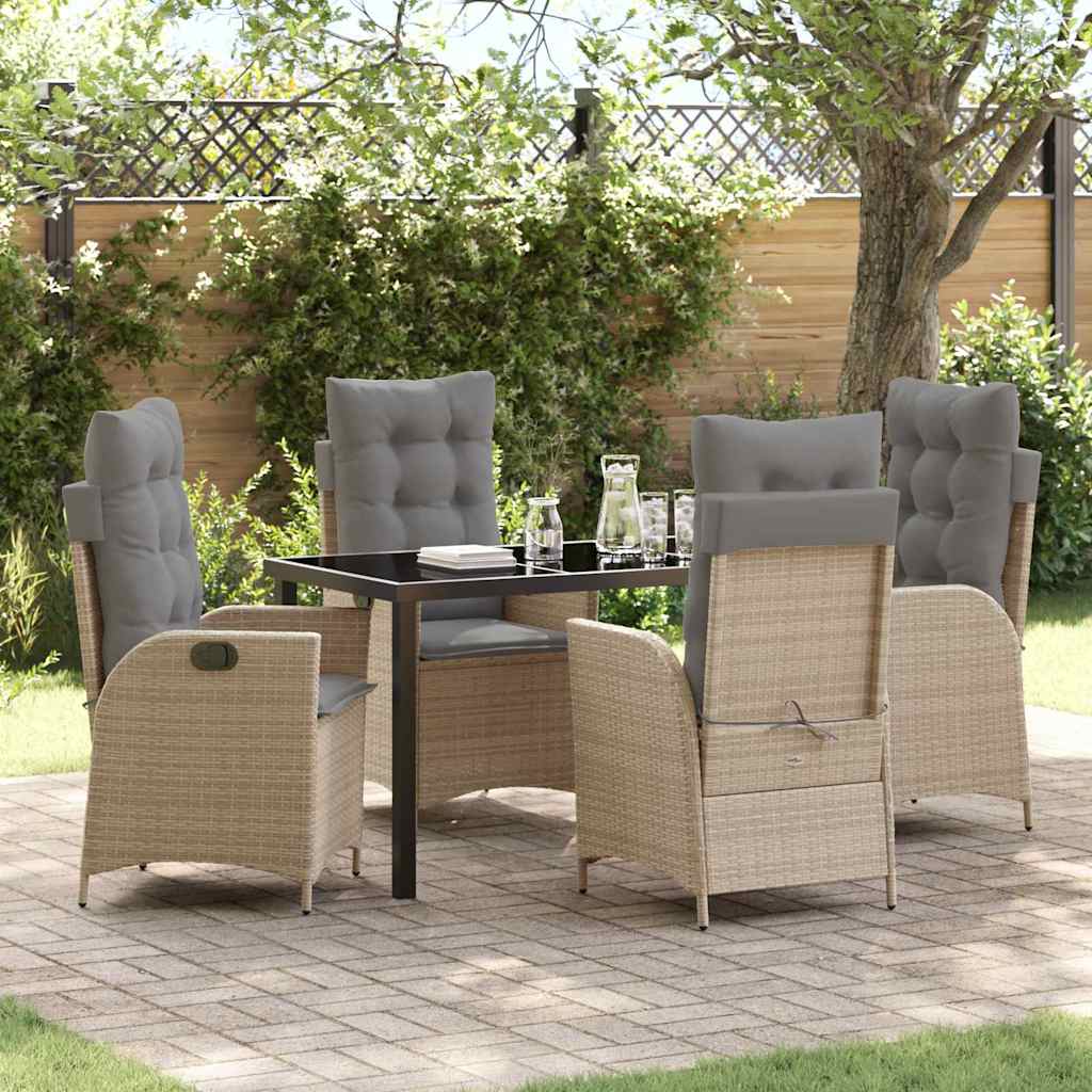 Tuin eettafelset met kussen 5 pcs Beige poly rattan is nu te koop bij PeponiXL, paradijselijk wonen!