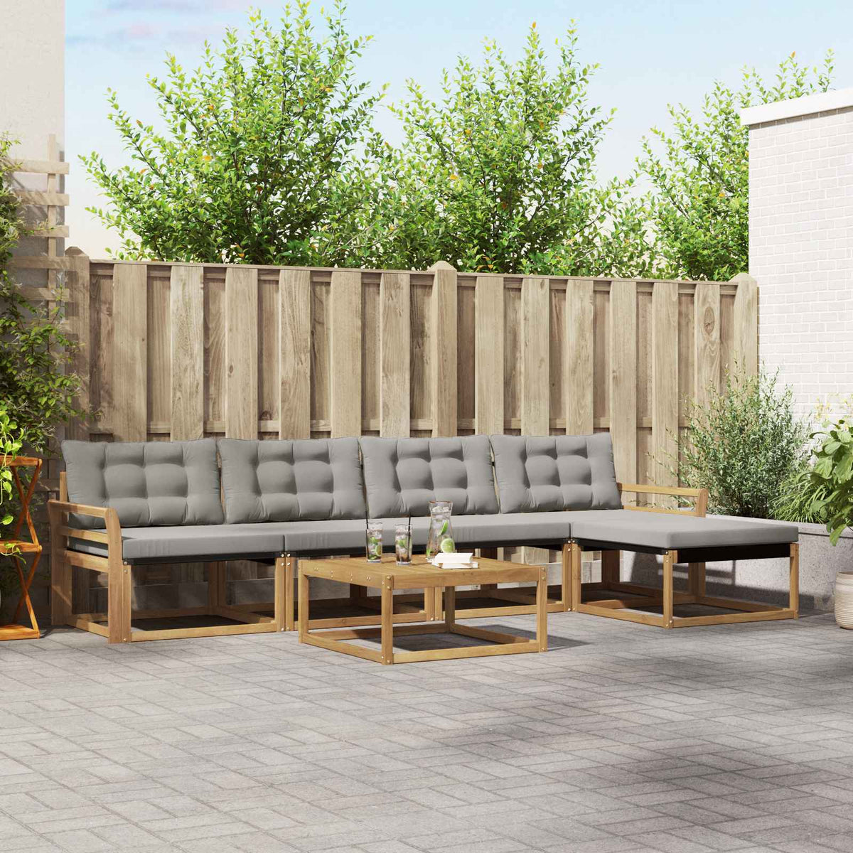 Buiten bankenset 6 pcs Wit en Lichtgrijs is nu te koop bij PeponiXL, paradijselijk wonen!
