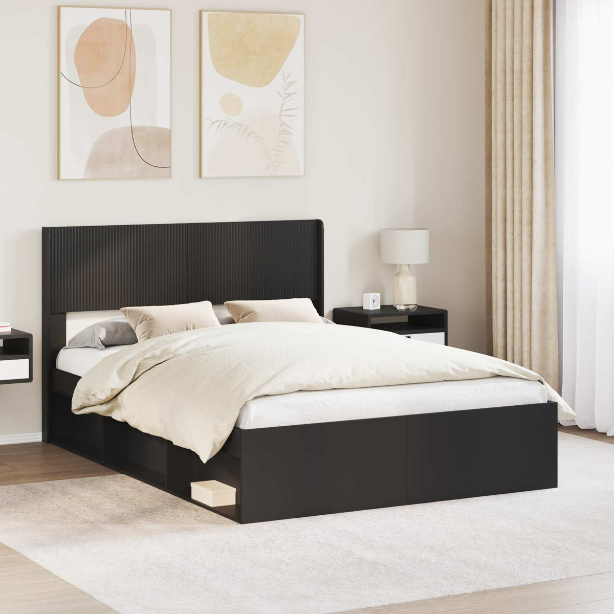 Bedframe met opbergruimte en hoofdbord Zwart 135 x 190 cm is nu te koop bij PeponiXL, paradijselijk wonen!