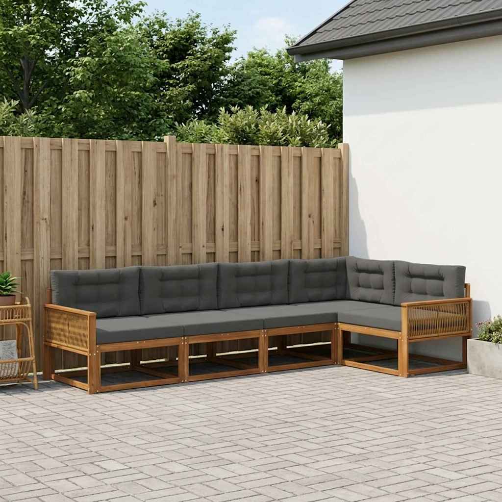 Buiten bankenset met kussen 5 pcs Natuurlijk en Antraciet is nu te koop bij PeponiXL, paradijselijk wonen!
