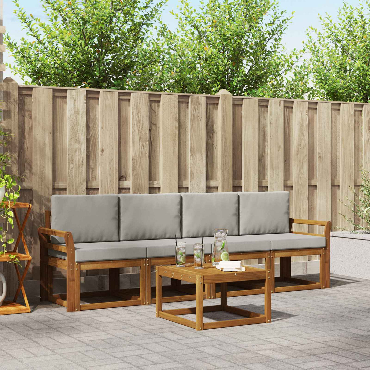 Buiten bankenset met kussen 5 pcs Natuurlijk en Lichtgrijs is nu te koop bij PeponiXL, paradijselijk wonen!