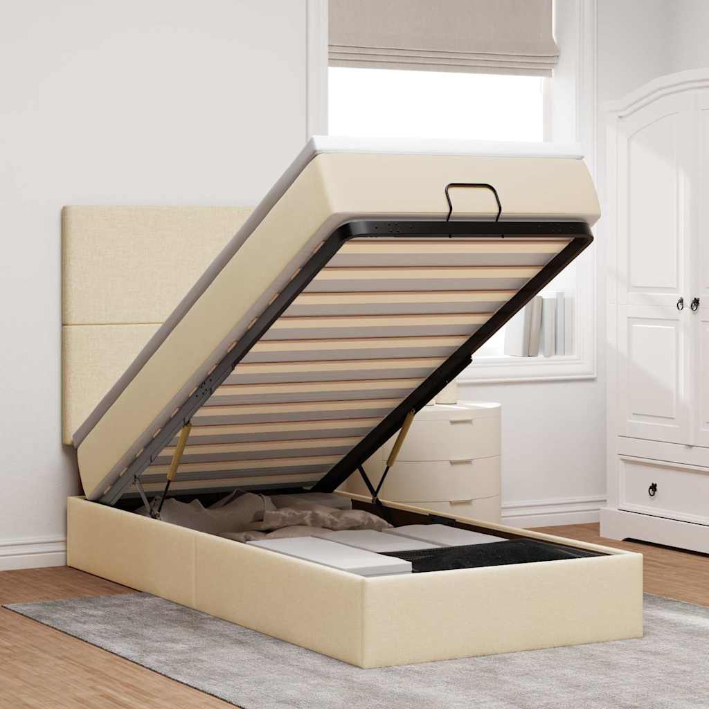 Bed poef met matras en LED's 90x200 cm stof crèmekleurig is nu te koop bij PeponiXL, paradijselijk wonen!