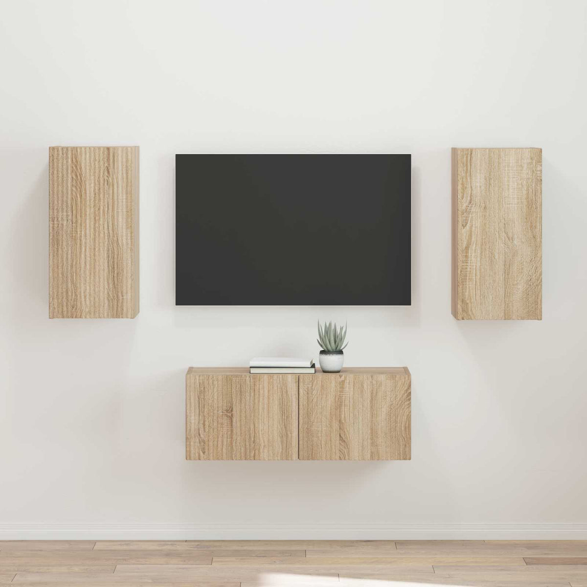 Tv-meubelset Wandgemonteerd 2 pcs Sonoma Eiken Bewerkt hout is nu te koop bij PeponiXL, paradijselijk wonen!