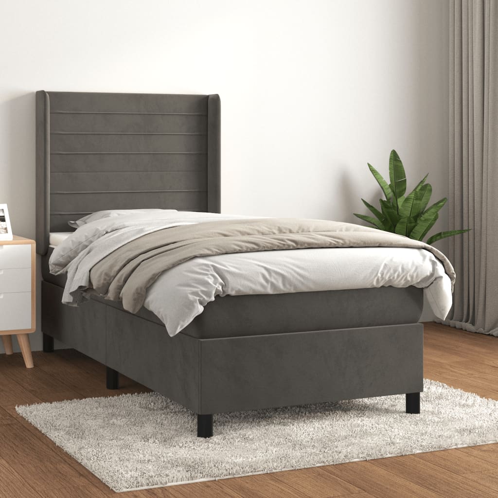 Boxspring met matras fluweel donkergrijs 100x200 cm is nu te koop bij PeponiXL, paradijselijk wonen!