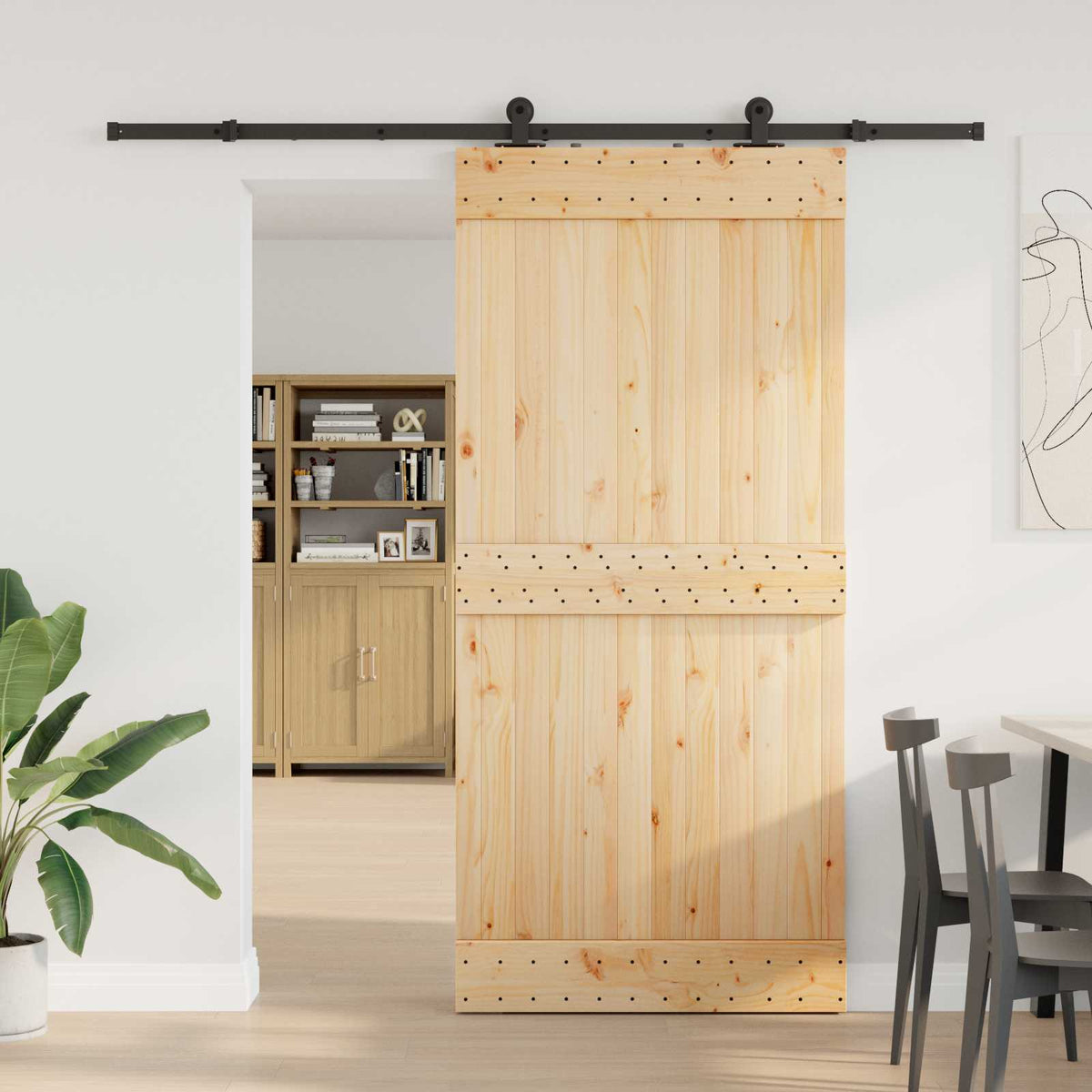 Schuifdeur NARVIK Naturel en Zwart 95 x 210 cm (213,5 cm) is nu te koop bij PeponiXL, paradijselijk wonen!