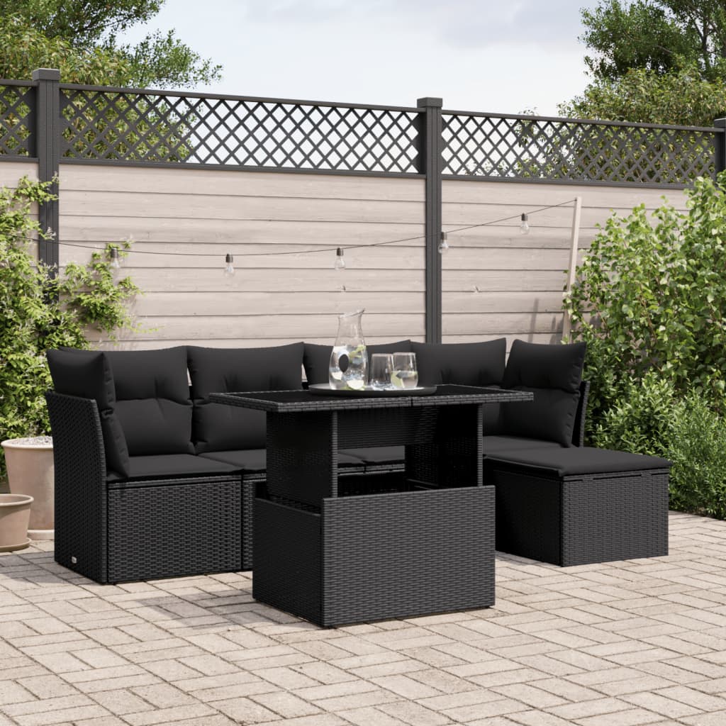 6-delige Loungeset met kussens poly rattan zwart is nu te koop bij PeponiXL, paradijselijk wonen!