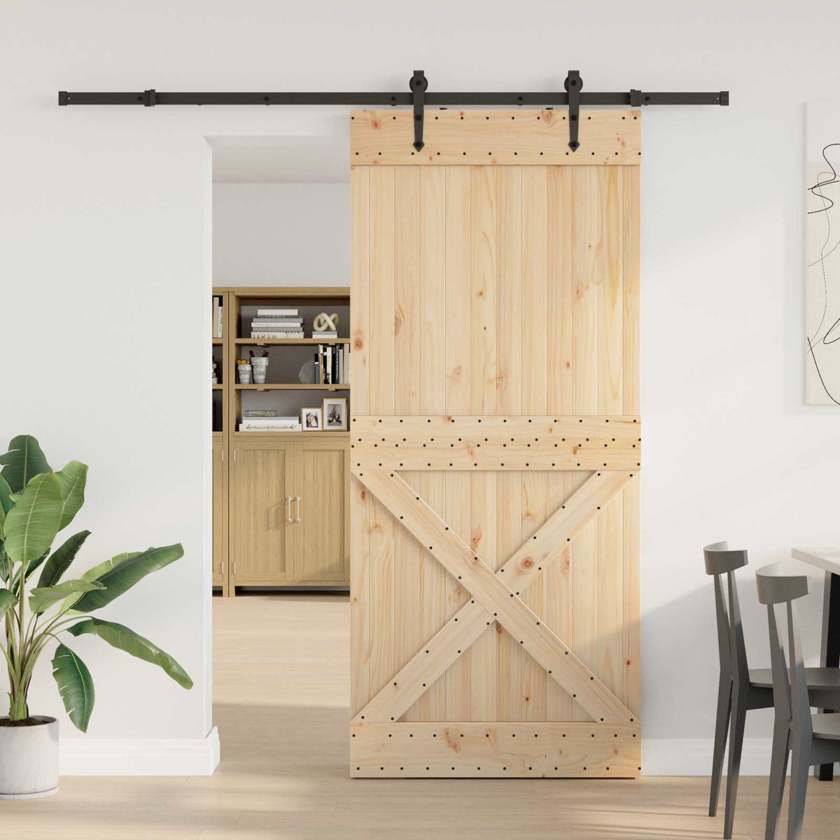 Schuifdeur NARVIK Naturel en Zwart 90 x 210 cm (213,5 cm) is nu te koop bij PeponiXL, paradijselijk wonen!