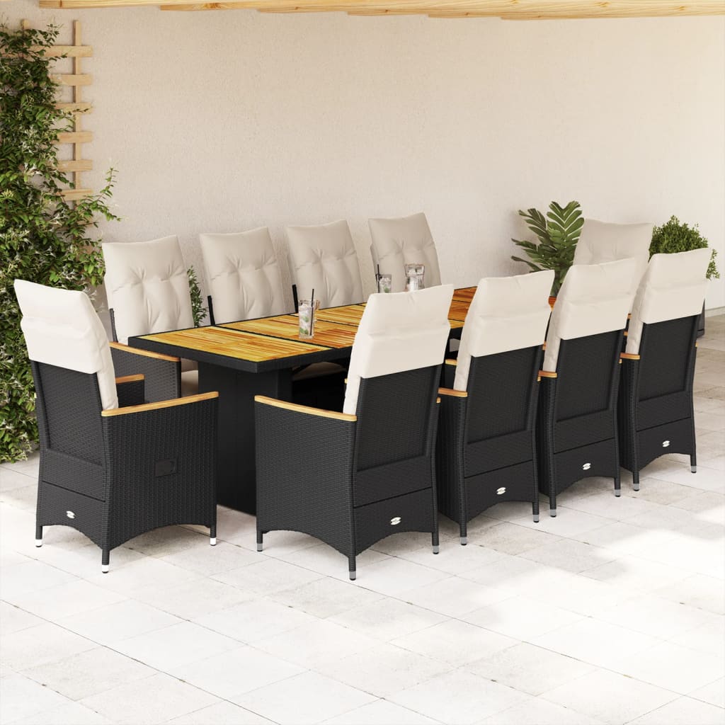 11-delige Bistroset met kussens poly rattan zwart is nu te koop bij PeponiXL, paradijselijk wonen!