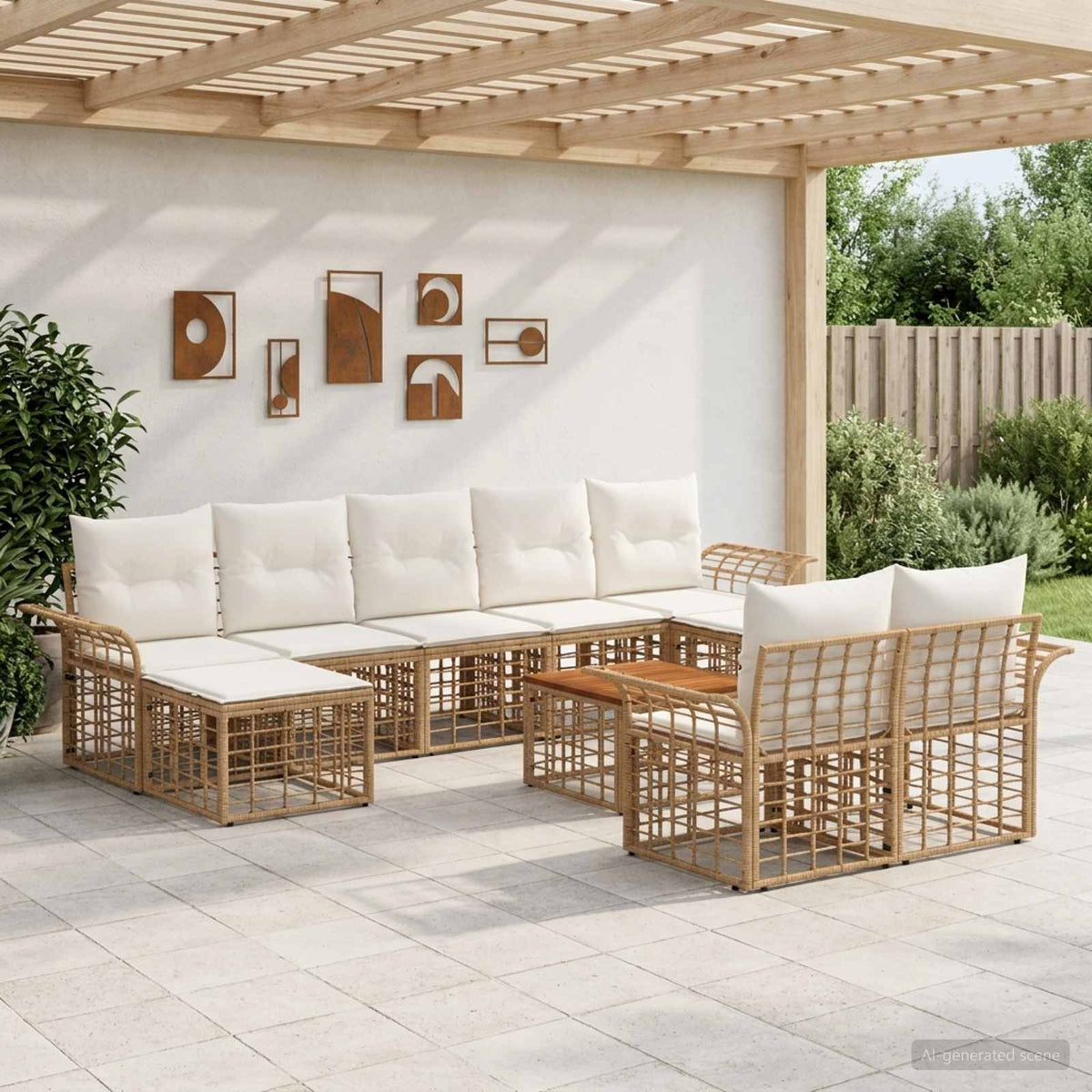 Buiten bankenset 10 pcs Natuurlijk en Crème Wit Polyester is nu te koop bij PeponiXL, paradijselijk wonen!