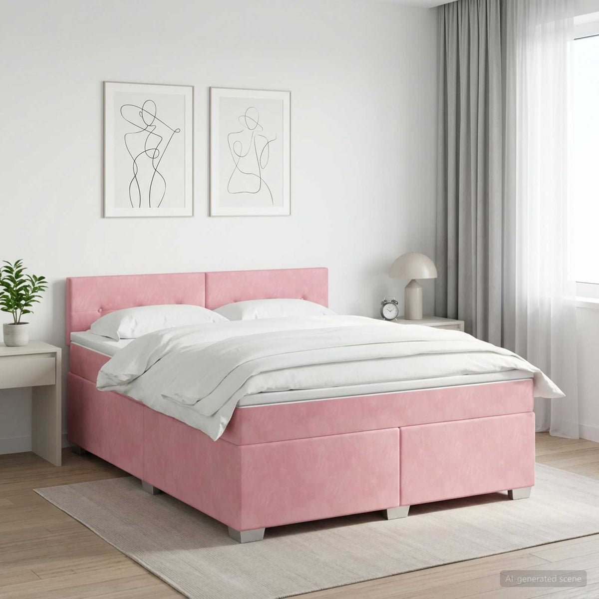Boxspringbed met matras Roze 140 x 190 cm Fluweel is nu te koop bij PeponiXL, paradijselijk wonen!