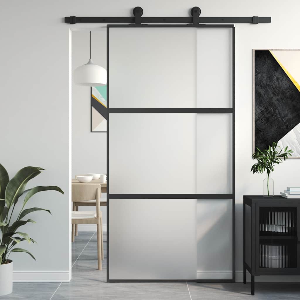 Schuifdeur 102,5x205 cm gehard glas en aluminium zwart is nu te koop bij PeponiXL, paradijselijk wonen!