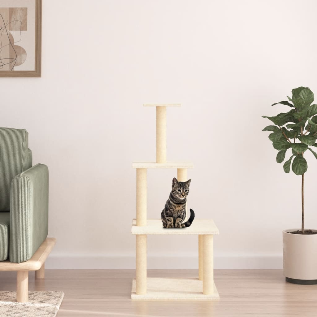 Kattenmeubel met sisal krabpalen 111 cm crèmekleurig is nu te koop bij PeponiXL, paradijselijk wonen!