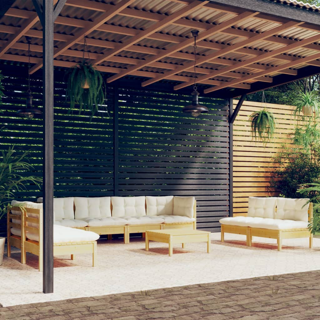 9-delige Loungeset met crèmekleurige kussens massief grenenhout is nu te koop bij PeponiXL, paradijselijk wonen!