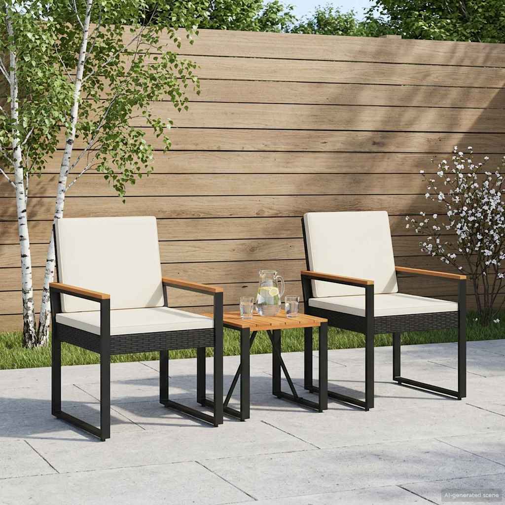 Buitenmeubelset met kussen 3 pcs Zwart en Cream Wit poly rattan is nu te koop bij PeponiXL, paradijselijk wonen!