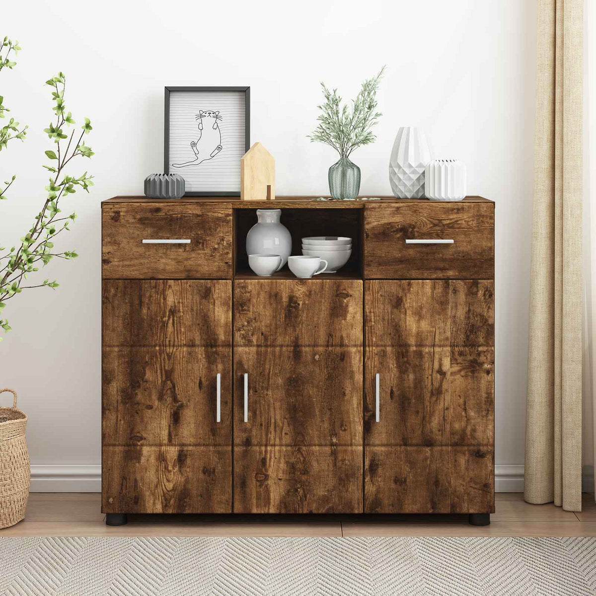 Houten Kast Gerookt eiken 88,5 x 30,5 x 73 cm Bewerkt hout is nu te koop bij PeponiXL, paradijselijk wonen!