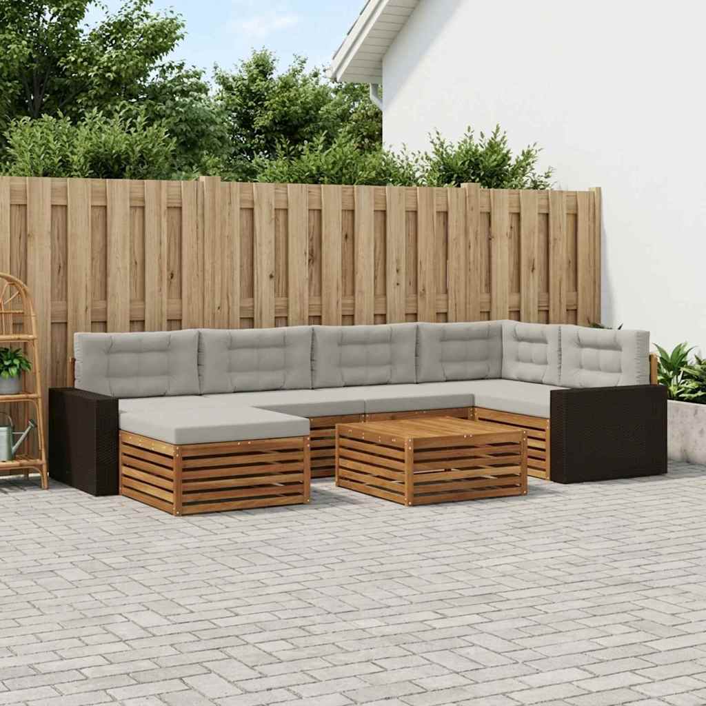 Buiten bankenset met kussen 7 pcs Naturel en lichtgrijs is nu te koop bij PeponiXL, paradijselijk wonen!