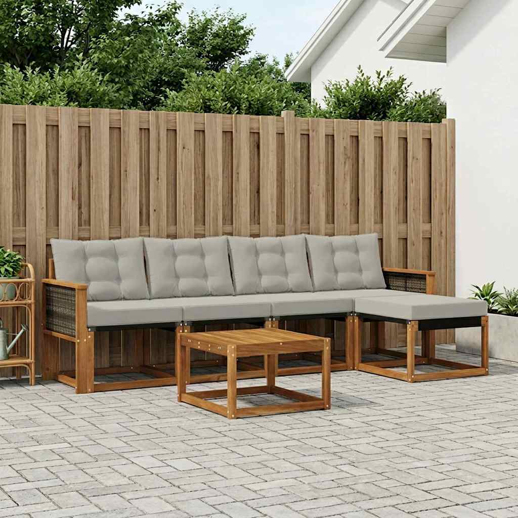 Buiten bankenset met kussen 6 pcs Naturel en lichtgrijs is nu te koop bij PeponiXL, paradijselijk wonen!