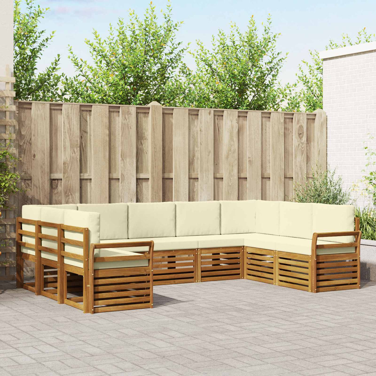 Hoekbank Set met kussen 9 pcs Natuurlijk en Crème is nu te koop bij PeponiXL, paradijselijk wonen!