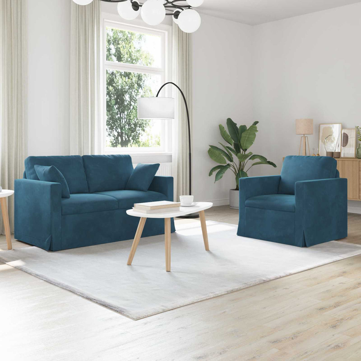 Bankstel 2 pcs Blauw 138 x 78 x 80 cm Fluweel is nu te koop bij PeponiXL, paradijselijk wonen!