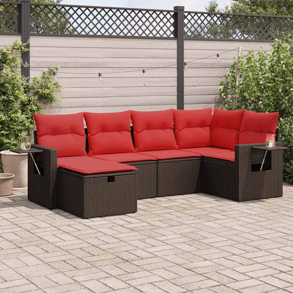 6-delige Loungeset met kussens poly rattan bruin is nu te koop bij PeponiXL, paradijselijk wonen!