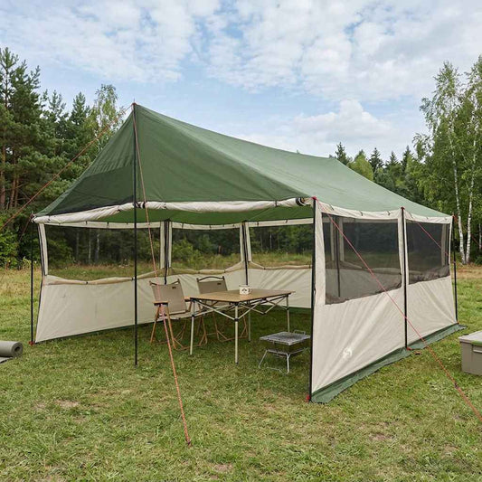 Gezinstent met dak Groen 450 x 400 x 265 cm Polyester en staal is nu te koop bij PeponiXL, paradijselijk wonen!