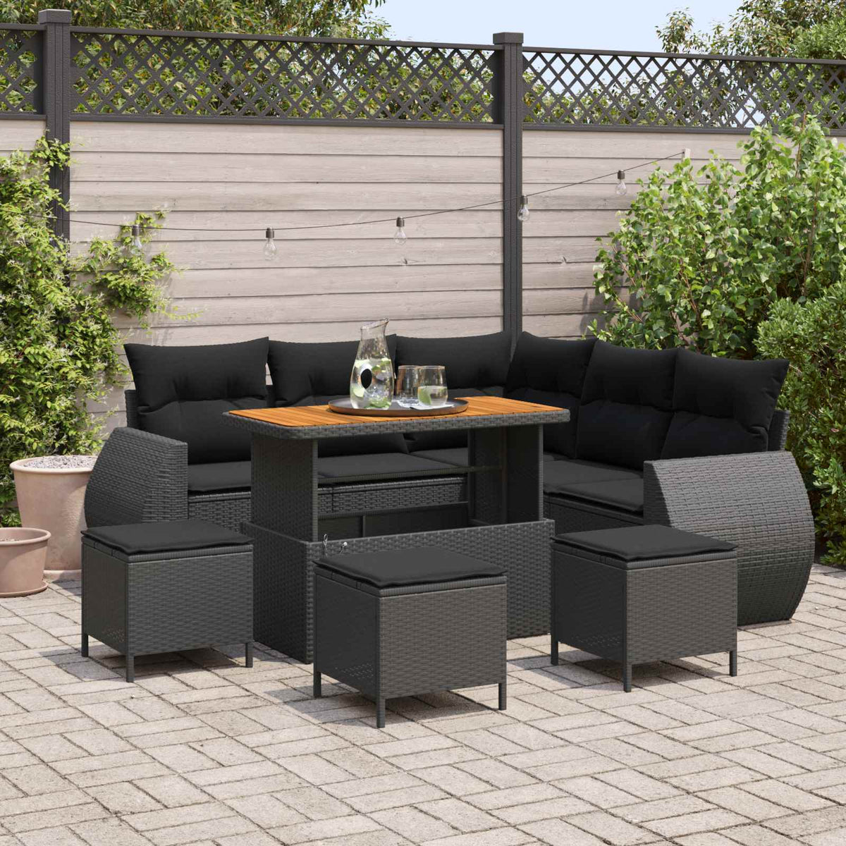 Tuin Sofa Set met kussen met opslag 9 pcs Zwart poly rattan is nu te koop bij PeponiXL, paradijselijk wonen!
