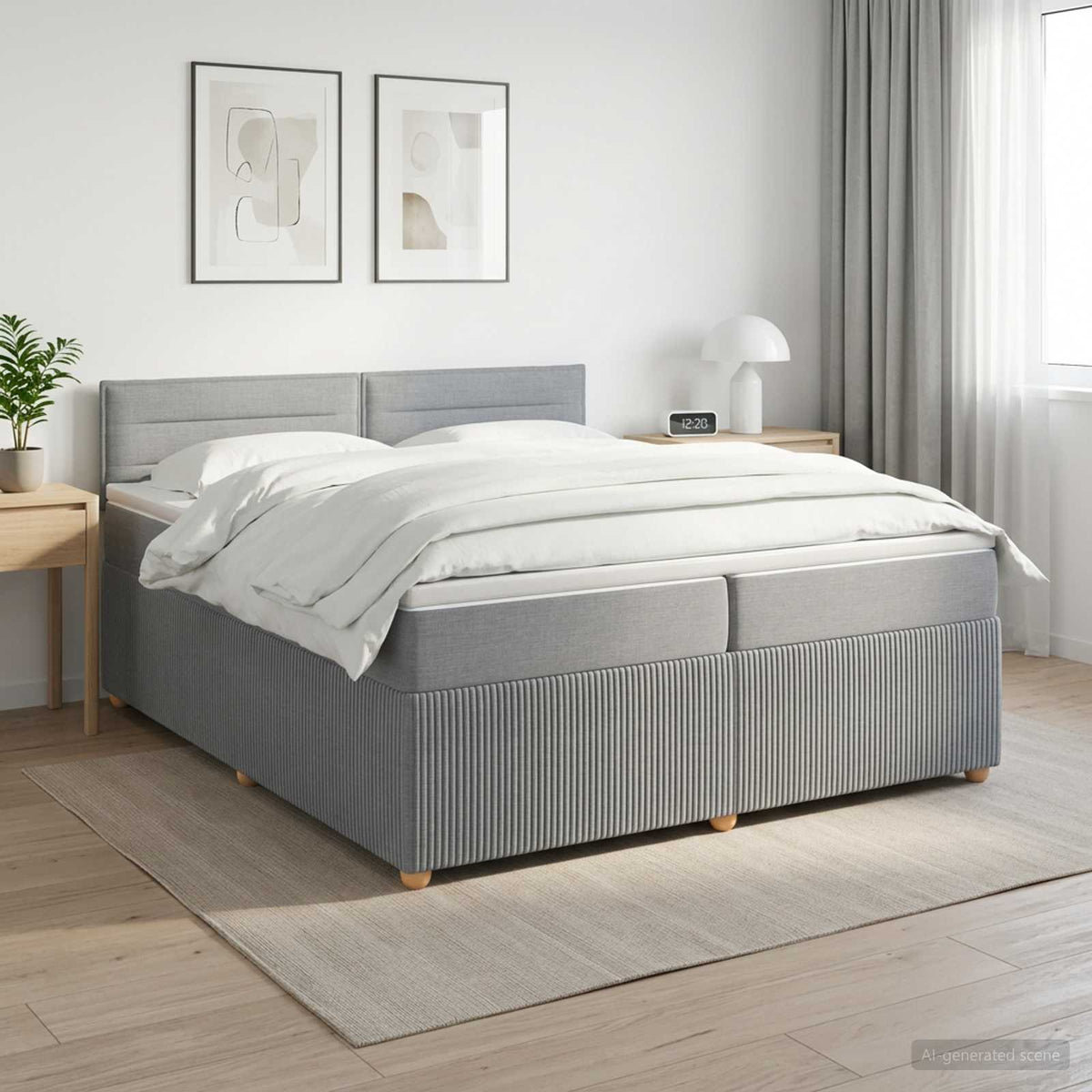 Boxspringbed met matras Lichtgrijs 200 x 200 cm Stof is nu te koop bij PeponiXL, paradijselijk wonen!
